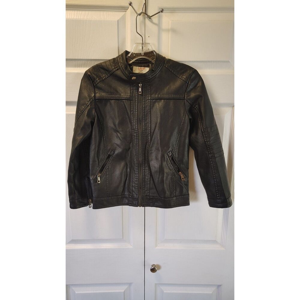 LJYH Kids Boys Faux Leather Moto Biker Jacket Black Size 9-10 Years Full Zip